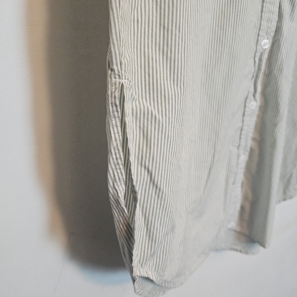 American Eagle Oversized Striped Sage Green Button up Shirt Large Resort Cotton - Picture 5 of 11